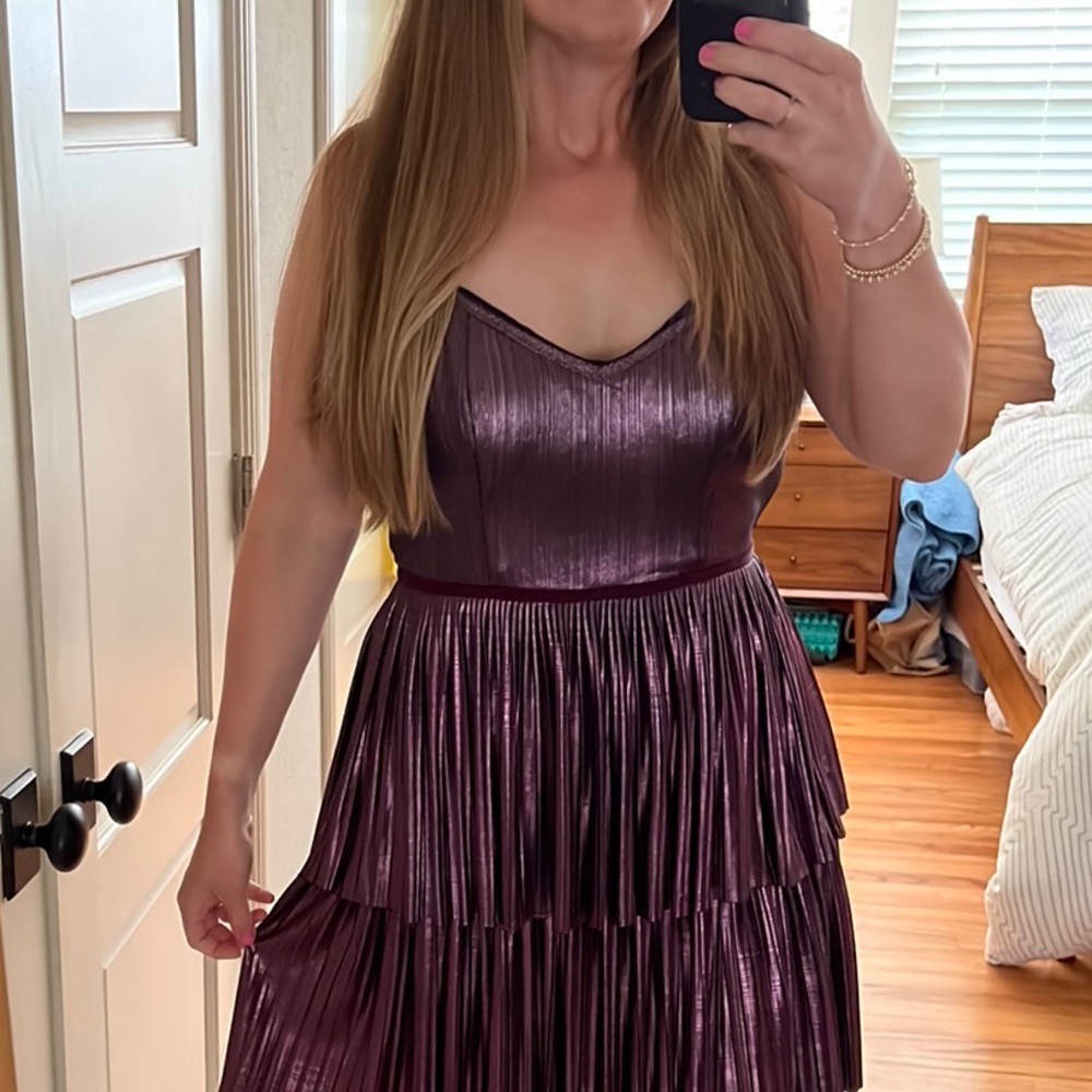 Marchesa Notte gown metallic deep purple eggplant 6 - Picture 3 of 16